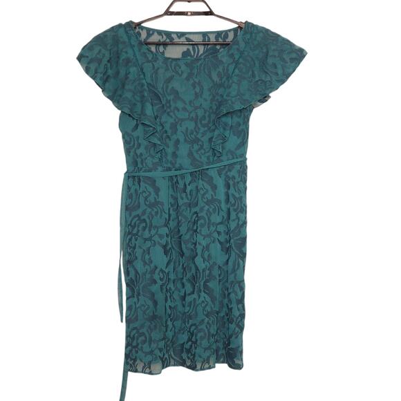 Anthropologie Moulinette Soeurs Ruffle Dress Size 2 Teal Green Pockets - Picture 1 of 5
